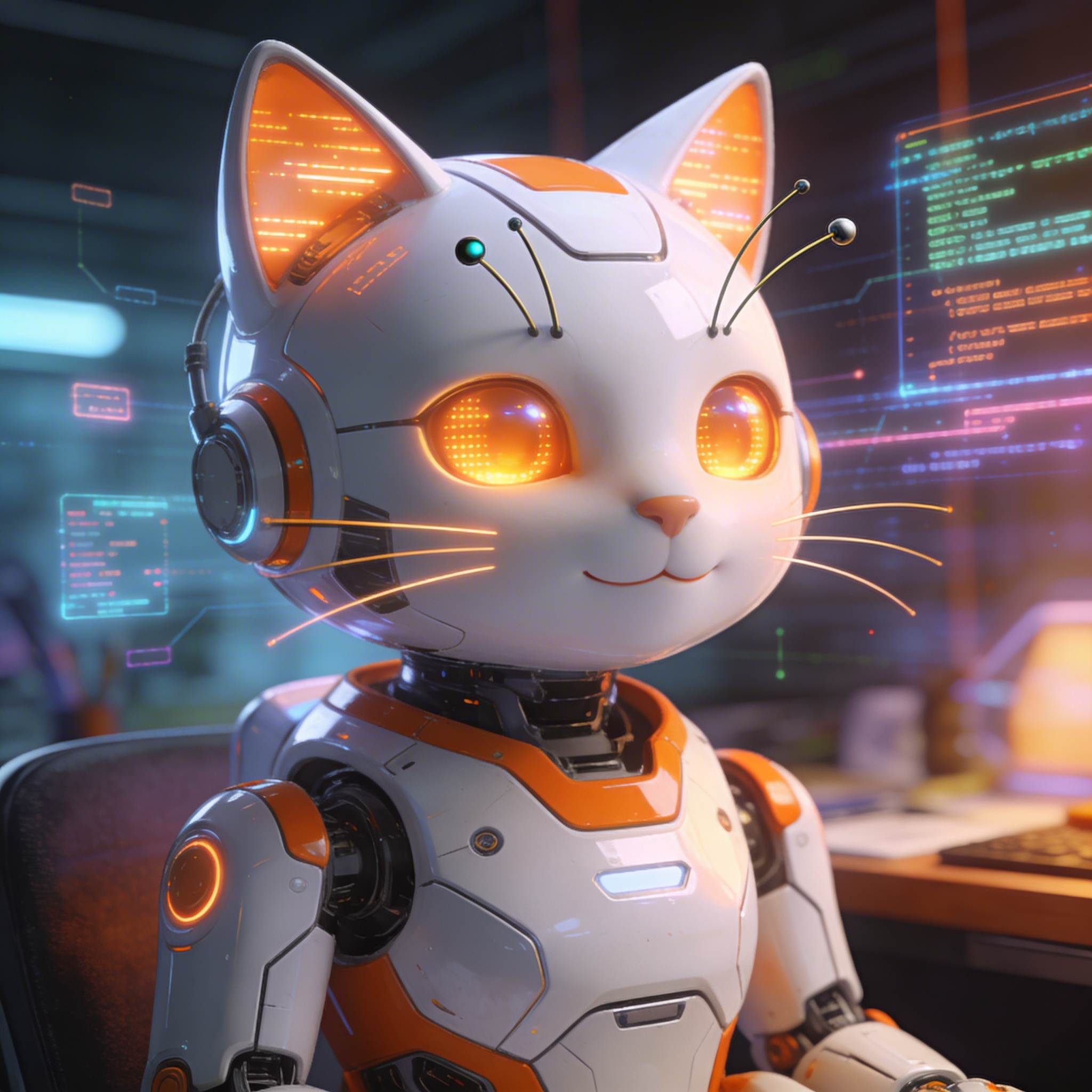 CATBot robot interface with glowing orange diagnostics.